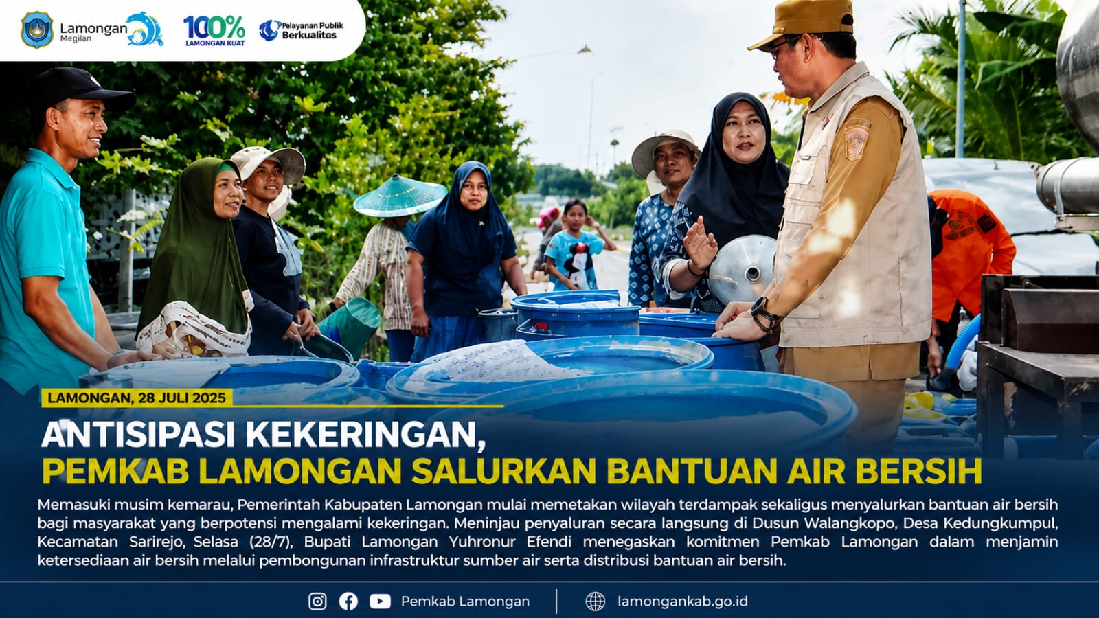 Antisipasi Kekeringan, Pemkab Lamongan Gerak Cepat Salurkan Air Bersih untuk Warga