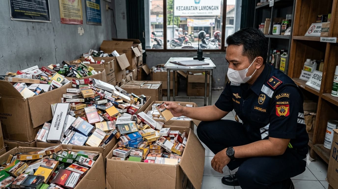 Gempur Rokok Ilegal Berlanjut, 3.040 Batang Tanpa Pita Cukai Diamankan di Lamongan